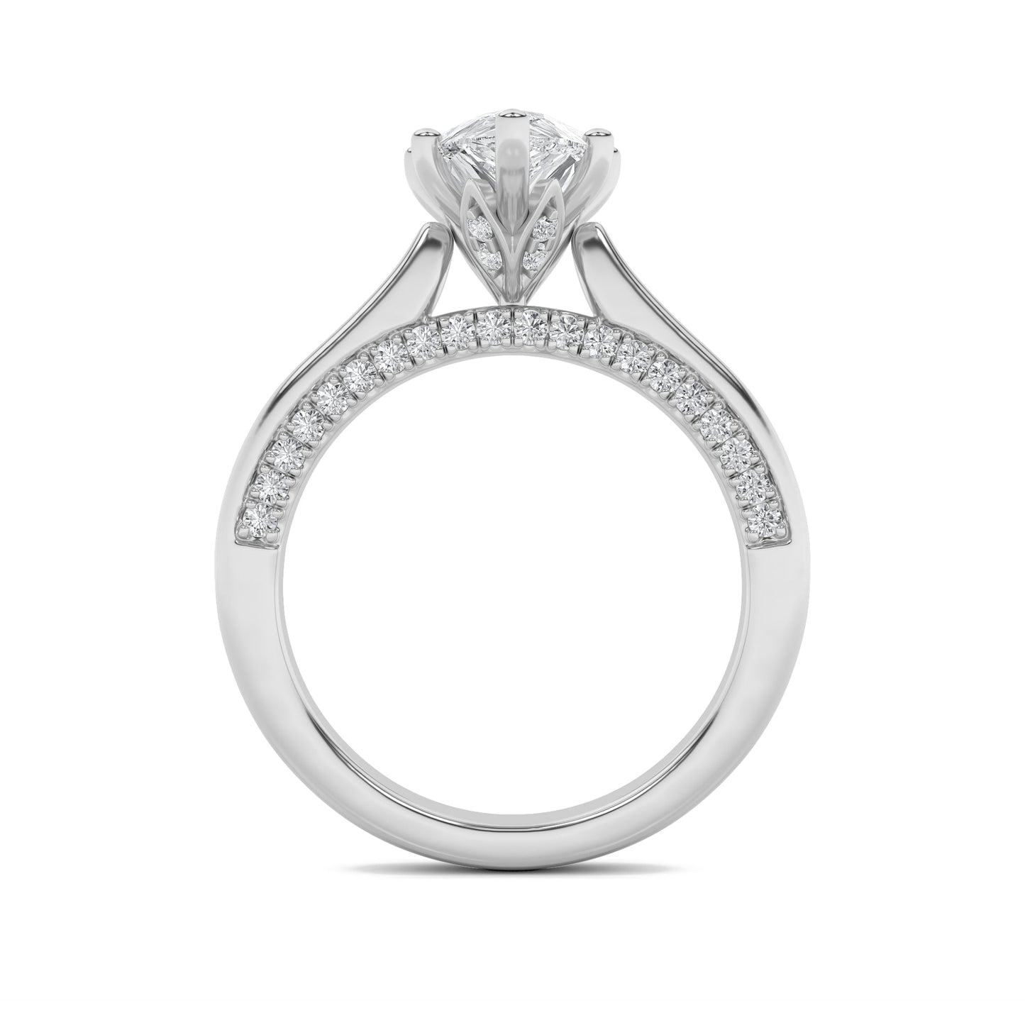 2Cttw Pear Shaped Lab Grown Diamond (F/VS) Tulip Motif Accented Engagement Ring in 14K Gold