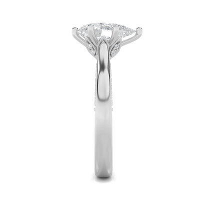 2Cttw Pear Shaped Lab Grown Diamond (F/VS) Tulip Motif Accented Engagement Ring in 14K Gold
