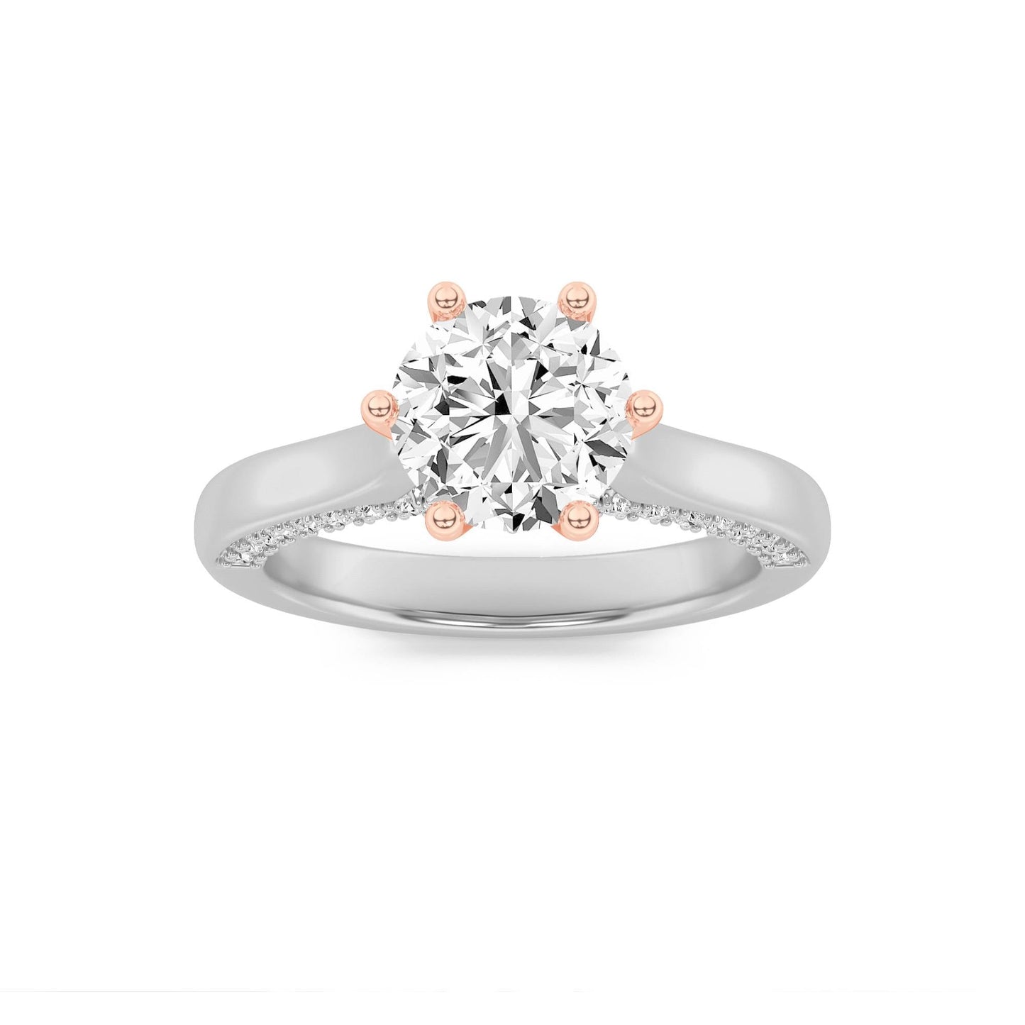 1.25Cttw Round Shaped Lab Grown Diamond (F/VS) Tulip Motif Accented Engagement Ring in 14K Gold