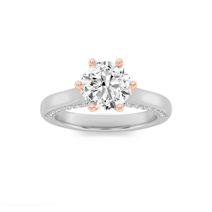 1.25Cttw Round Shaped Lab Grown Diamond (F/VS) Tulip Motif Accented Engagement Ring in 14K Gold