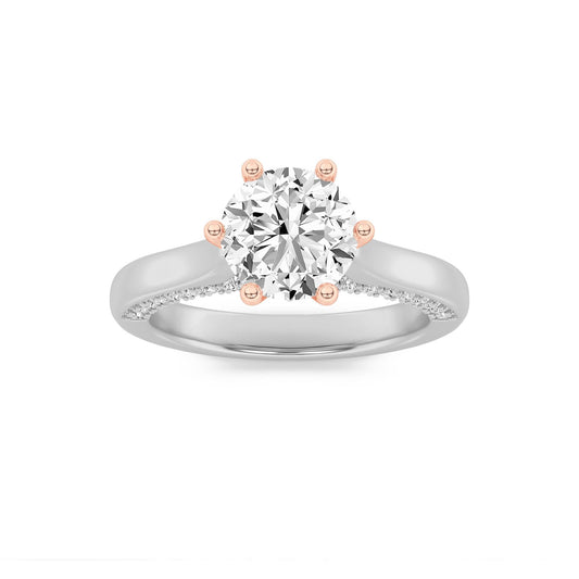 1.25Cttw Round Shaped Lab Grown Diamond (F/VS) Tulip Motif Accented Engagement Ring in 14K Gold
