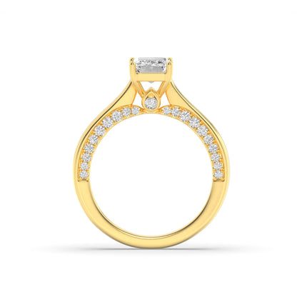 2Cttw Emerald Shaped Lab Grown Diamond (G/VS) Accented Bridge Shank Engagement Ring in 14K Gold