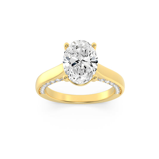 1.33Cttw Oval Shaped Lab Grown Diamond (F/VS) Accented Bridge Shank Engagement Ring in 14K Gold