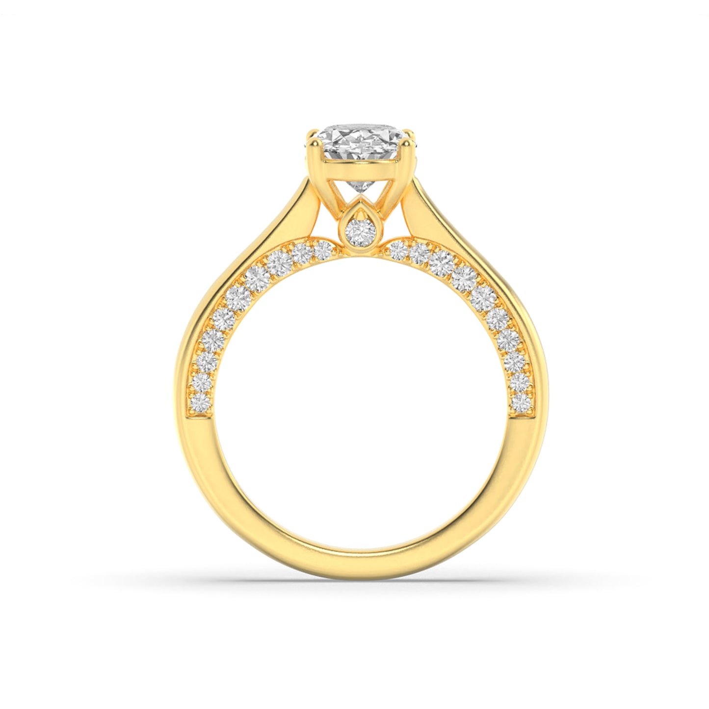 1.33Cttw Oval Shaped Lab Grown Diamond (F/VS) Accented Bridge Shank Engagement Ring in 14K Gold