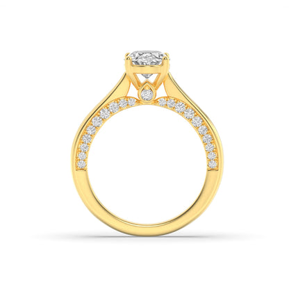 1.33Cttw Oval Shaped Lab Grown Diamond (F/VS) Accented Bridge Shank Engagement Ring in 14K Gold
