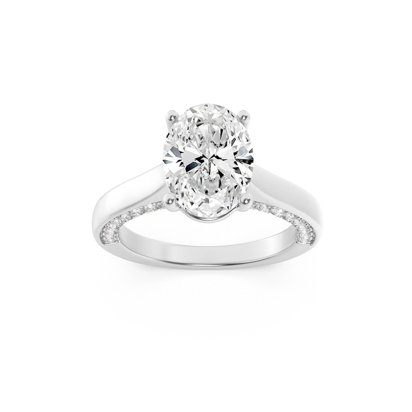 2Cttw Oval Shaped Lab Grown Diamond (F/VS) Accented Bridge Shank Engagement Ring in 14K Gold