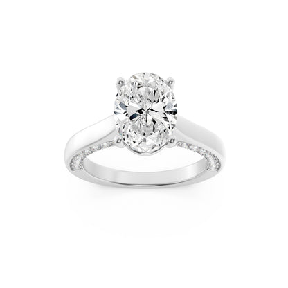2Cttw Oval Shaped Lab Grown Diamond (F/VS) Accented Bridge Shank Engagement Ring in 14K Gold