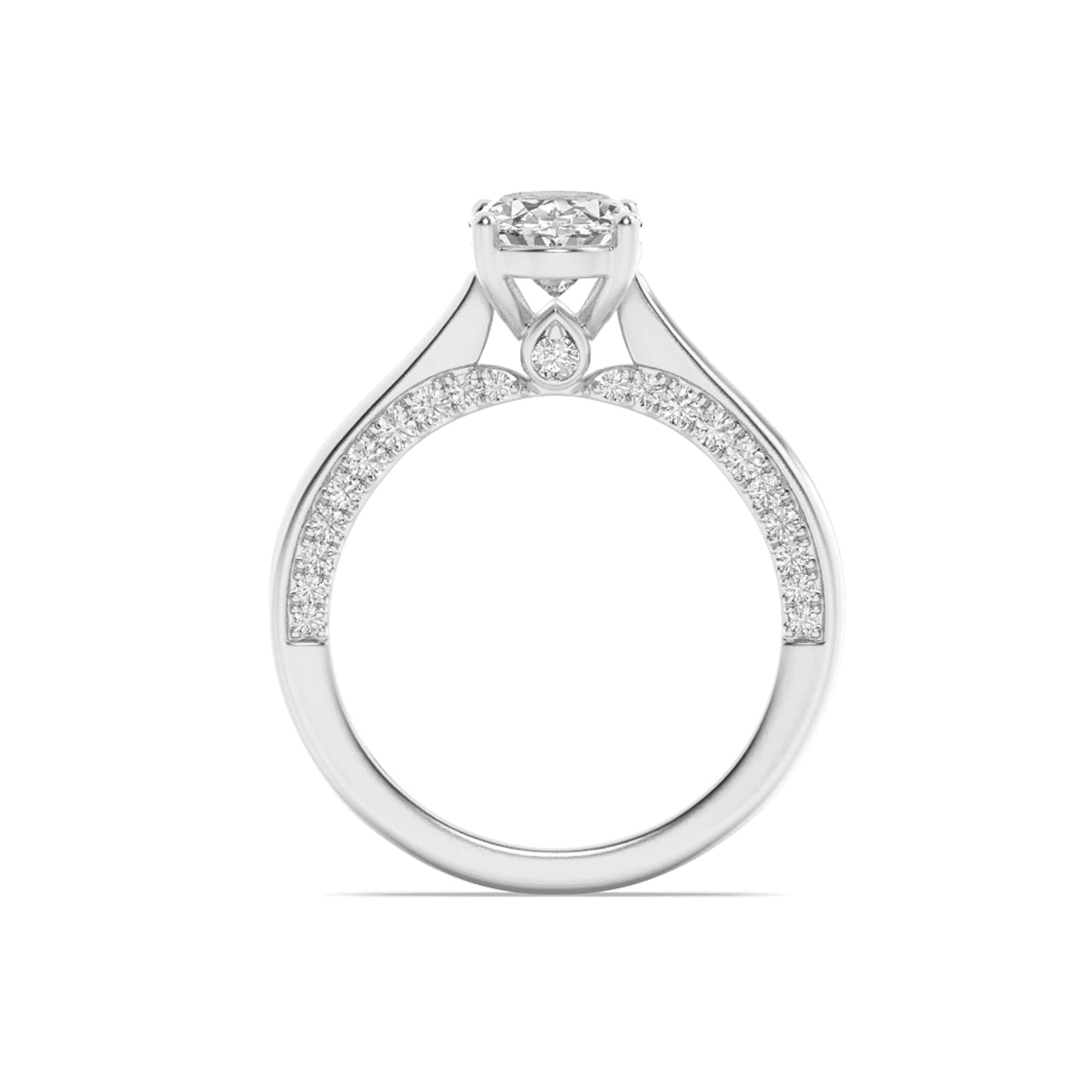 2Cttw Oval Shaped Lab Grown Diamond (F/VS) Accented Bridge Shank Engagement Ring in 14K Gold