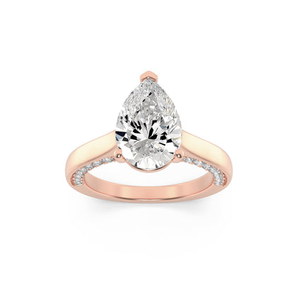 2Cttw Pear Shaped Lab Grown Diamond (F/VS) Accented Bridge Shank Engagement Ring in 14K Gold