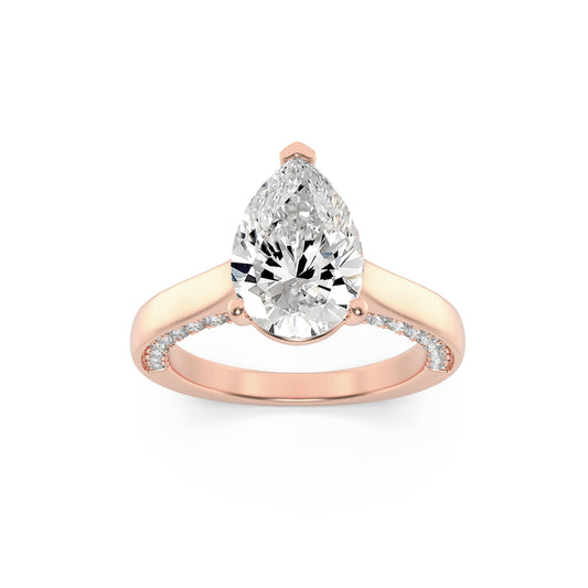 2Cttw Pear Shaped Lab Grown Diamond (F/VS) Accented Bridge Shank Engagement Ring in 14K Gold