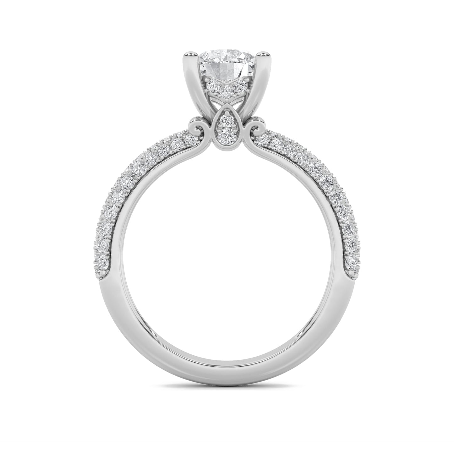 2Cttw Round Shaped Lab Grown Diamond (F/VS) Three Row Micro Pave Engagement Ring in 14K Gold