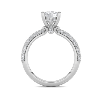 2Cttw Round Shaped Lab Grown Diamond (F/VS) Three Row Micro Pave Engagement Ring in 14K Gold
