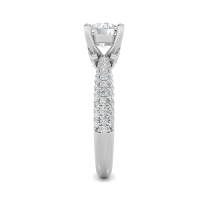 2Cttw Round Shaped Lab Grown Diamond (F/VS) Three Row Micro Pave Engagement Ring in 14K Gold