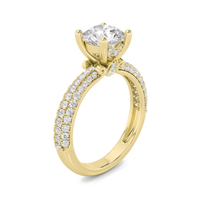2Cttw Round Shaped Lab Grown Diamond (F/VS) Three Row Micro Pave Engagement Ring in 14K Gold