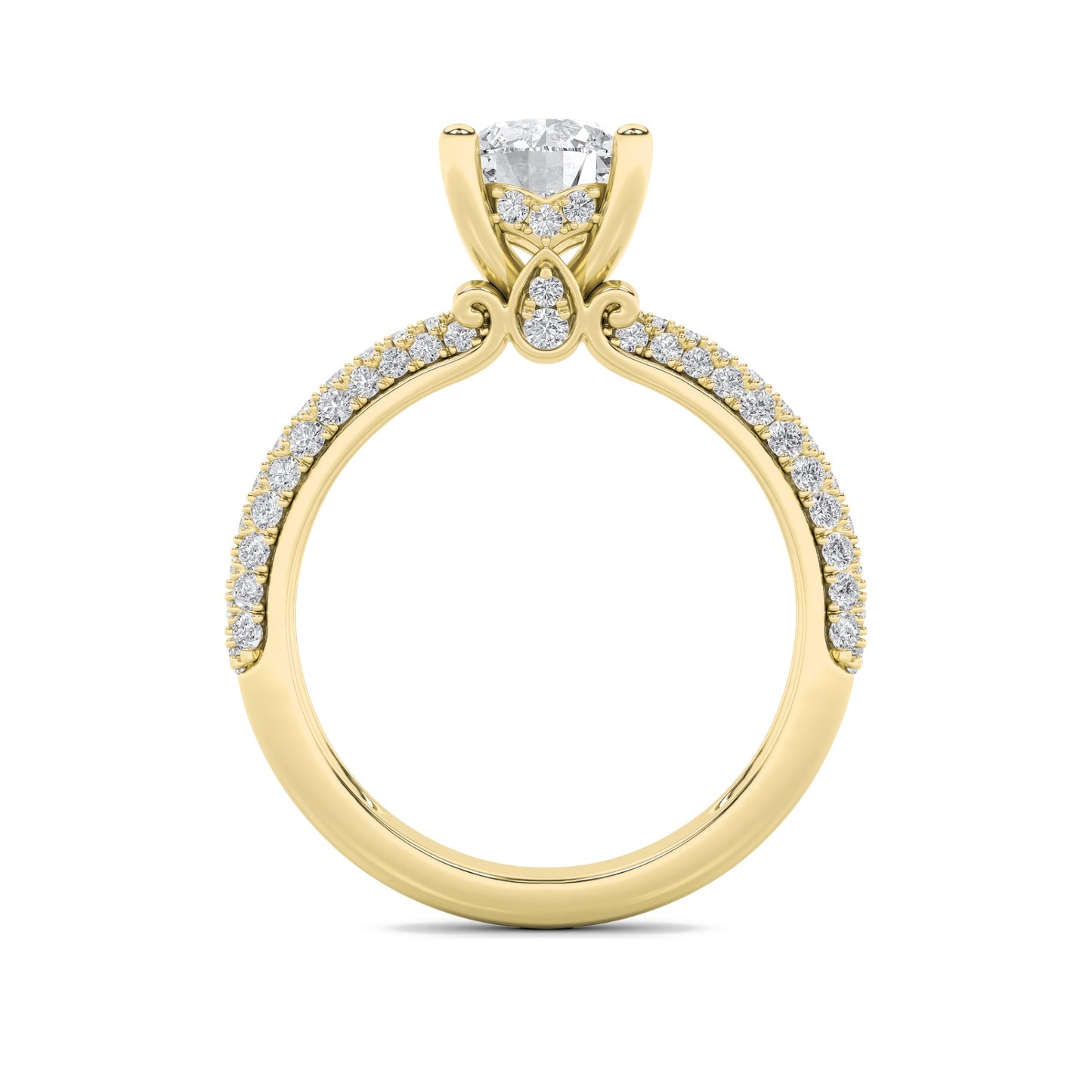 2Cttw Round Shaped Lab Grown Diamond (F/VS) Three Row Micro Pave Engagement Ring in 14K Gold