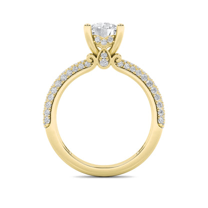 2Cttw Round Shaped Lab Grown Diamond (F/VS) Three Row Micro Pave Engagement Ring in 14K Gold
