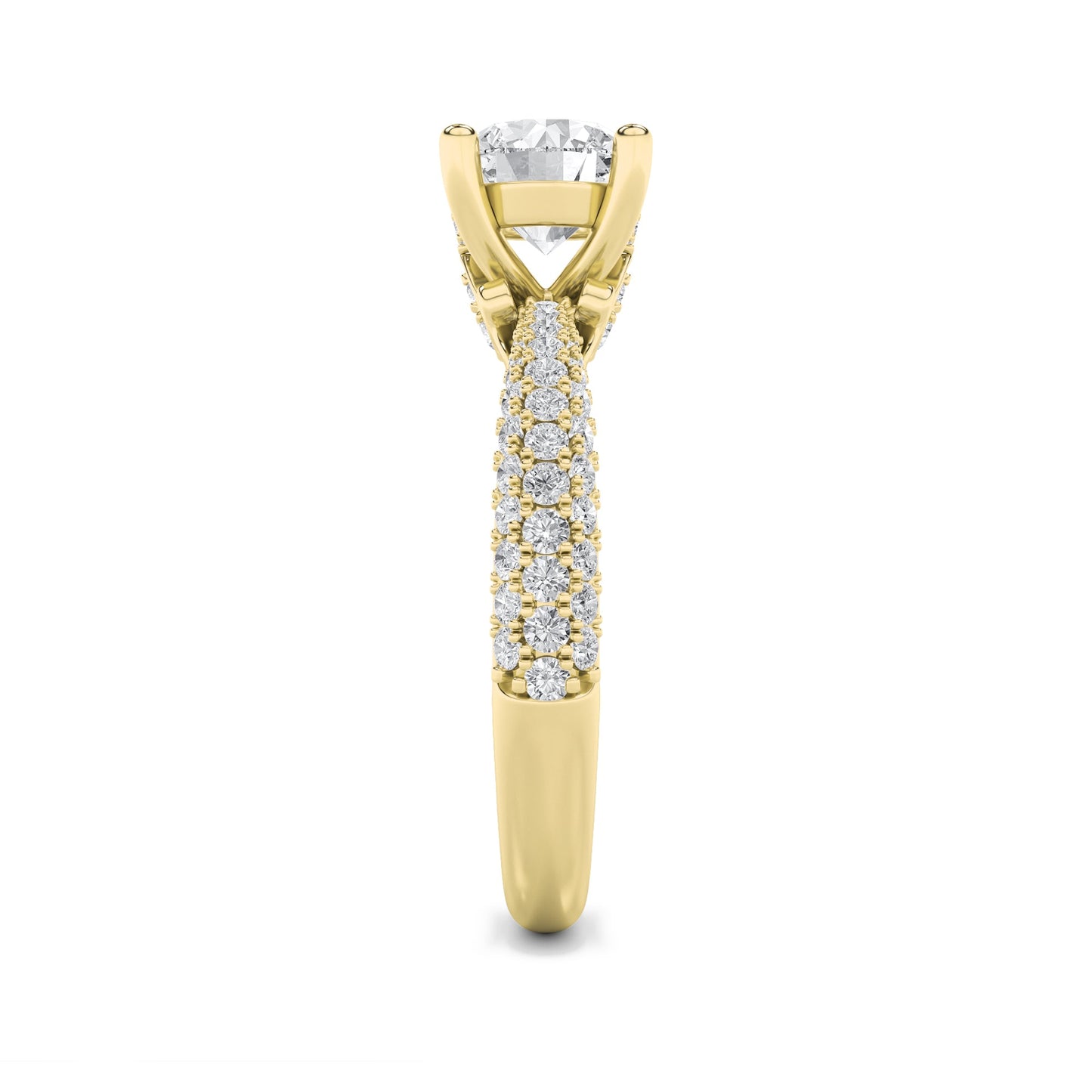 2Cttw Round Shaped Lab Grown Diamond (F/VS) Three Row Micro Pave Engagement Ring in 14K Gold