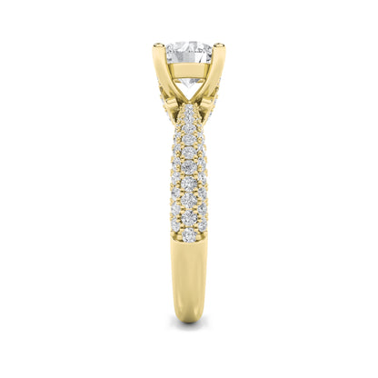 2Cttw Round Shaped Lab Grown Diamond (F/VS) Three Row Micro Pave Engagement Ring in 14K Gold
