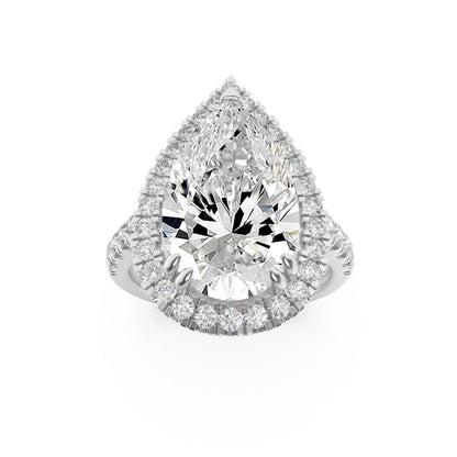 3Cttw Pear Shaped Lab Grown Diamond (F/VS) Bolld Accented Halo Engagement Ring in 14K Gold