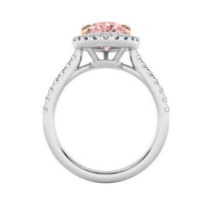 3Cttw Pear Shaped Pink Lab Grown Diamond (F/VS) Bold Accented Halo Engagement Ring 14K Gold
