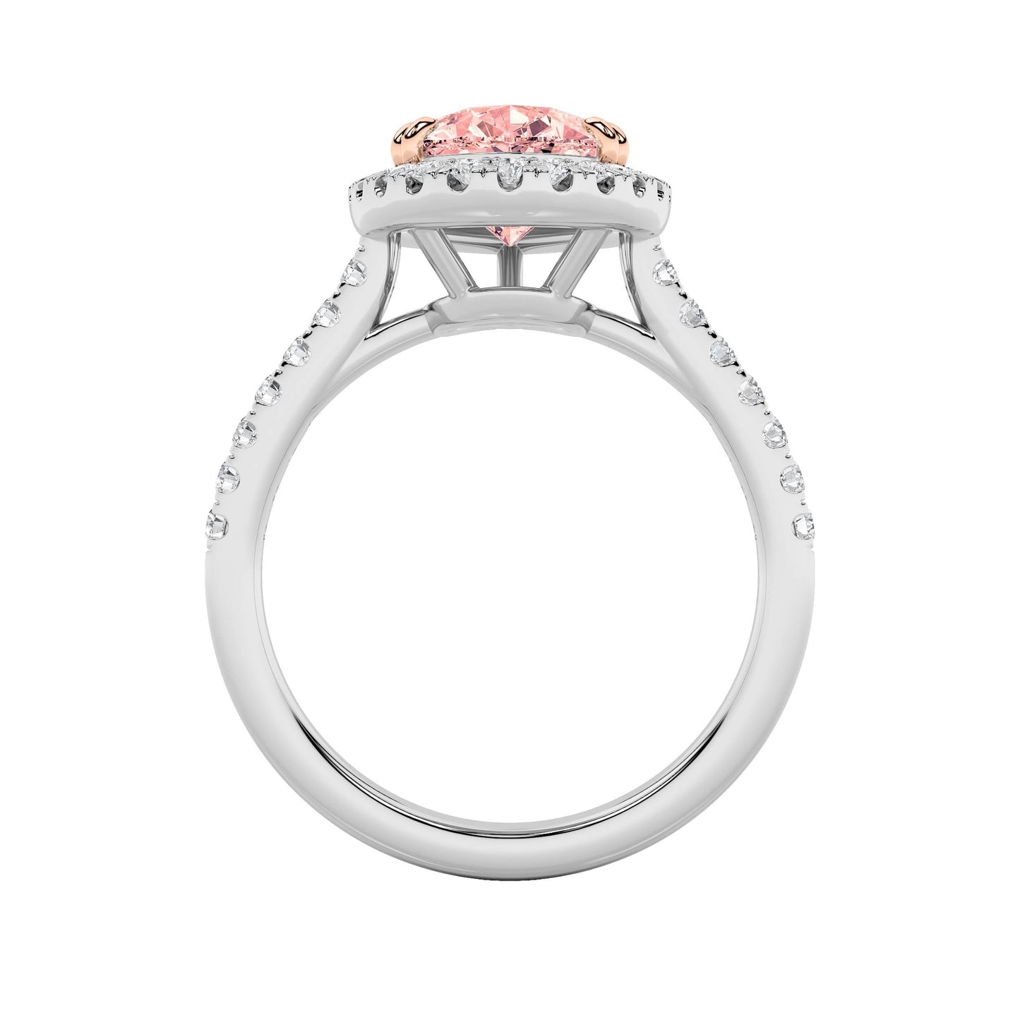 3Cttw Pear Shaped Pink Lab Grown Diamond (F/VS) Bold Accented Halo Engagement Ring in 14K Gold