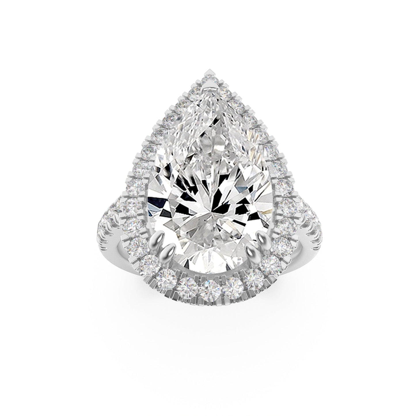 3Cttw Pear Shaped Lab Grown Diamond (G/VS) Bolld Accented Halo Engagement Ring in 14K Gold