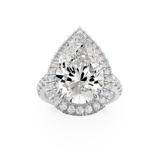 3Cttw Pear Shaped Lab Grown Diamond (G/VS) Bolld Accented Halo Engagement Ring in 14K Gold