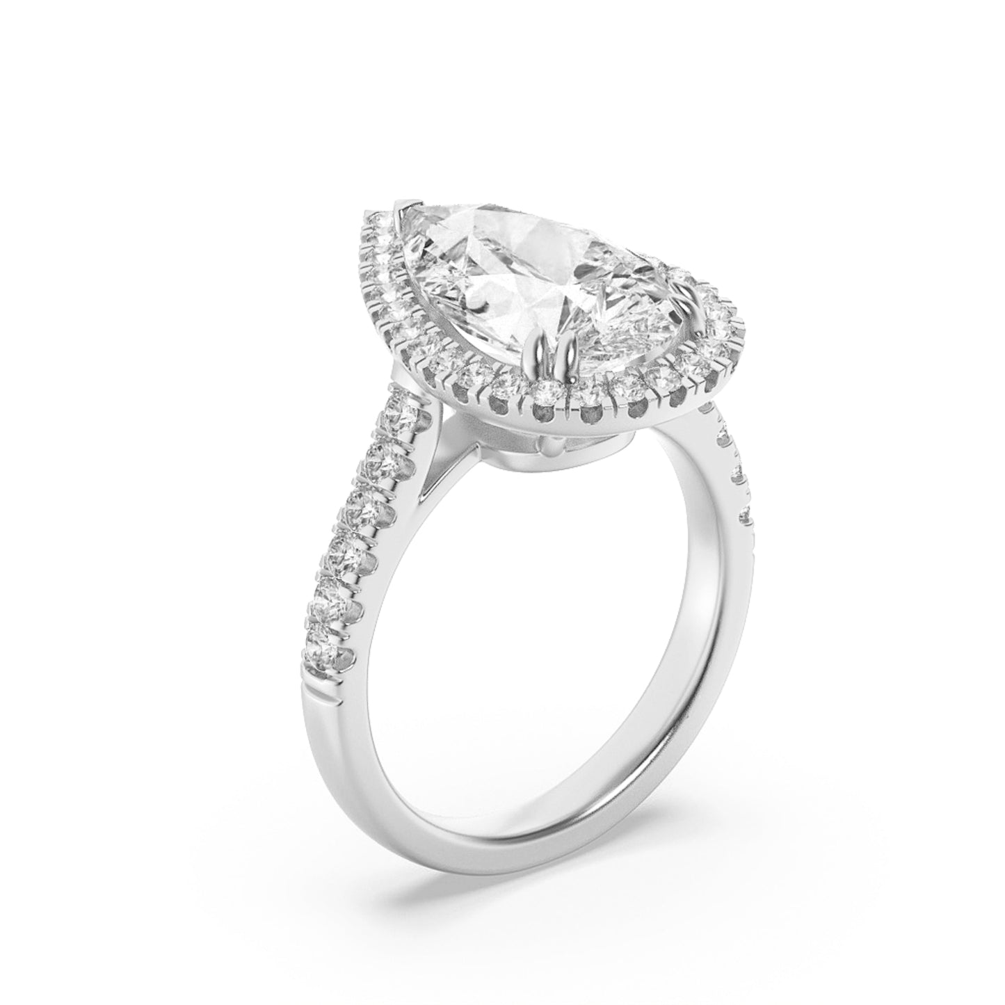 3Cttw Pear Shaped Lab Grown Diamond (G/VS) Bolld Accented Halo Engagement Ring in 14K Gold