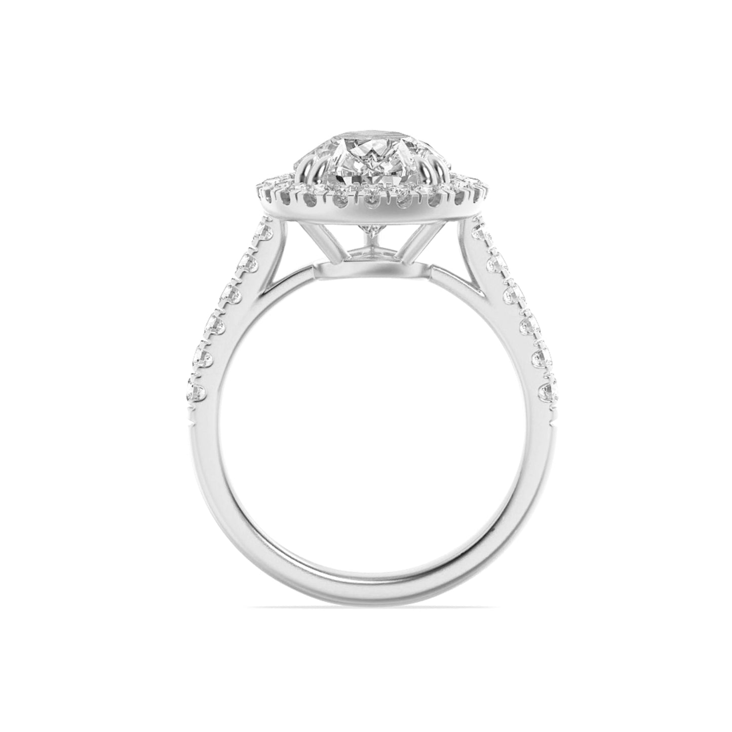 3Cttw Pear Shaped Lab Grown Diamond (G/VS) Bolld Accented Halo Engagement Ring in 14K Gold