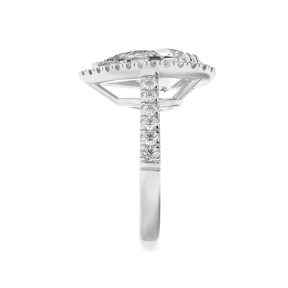 3Cttw Pear Shaped Lab Grown Diamond (G/VS) Bolld Accented Halo Engagement Ring in 14K Gold