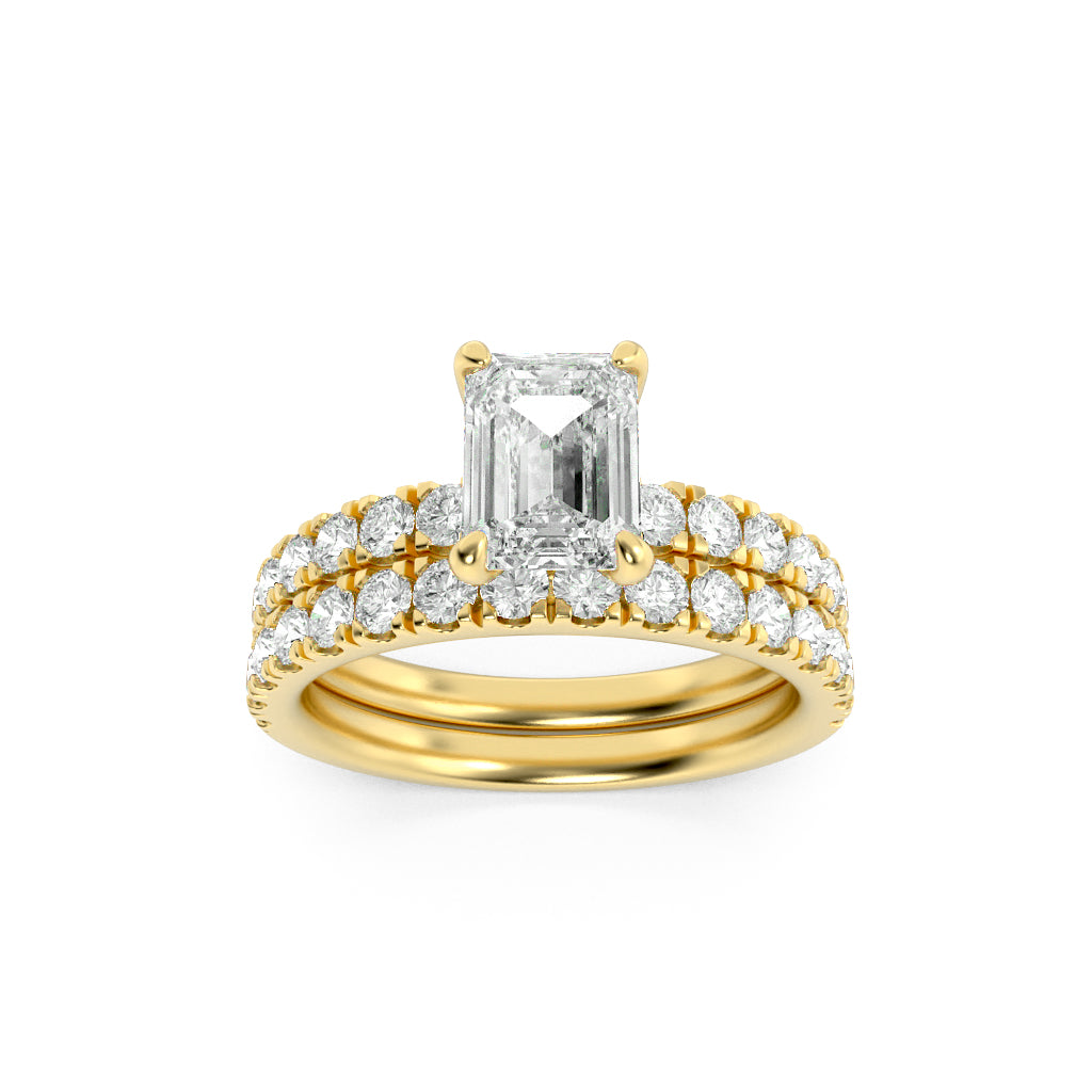 2Cttw Emerald Shaped Lab Grown Diamond (F/VS) Classic Accented  Set With Band and Engagement Ring in14K Gold