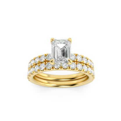 2Cttw Emerald Shaped Lab Grown Diamond (F/VS) Classic Accented  Set With Band and Engagement Ring in14K Gold