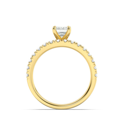 2Cttw Emerald Shaped Lab Grown Diamond (F/VS) Classic Accented  Set With Band and Engagement Ring in14K Gold