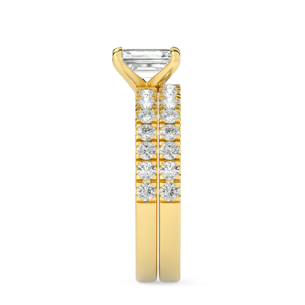 2Cttw Emerald Shaped Lab Grown Diamond (F/VS) Classic Accented  Set With Band and Engagement Ring in14K Gold
