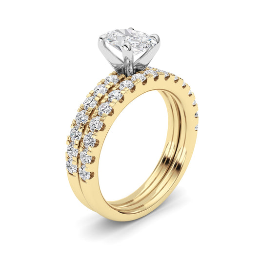2Cttw Oval Shaped Lab Grown Diamond (F/VVS) Classic Accented  Set With Band and Engagement Ring in 14K Gold