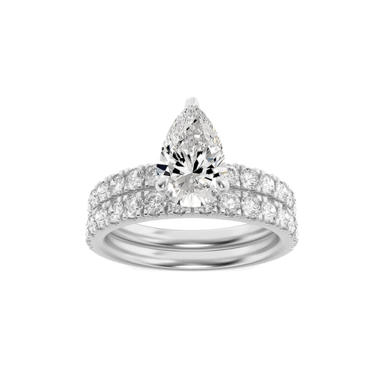 2Cttw Pear Shaped Lab Grown Diamond (F/VS) ClassicAccented  Set With Band and Engagement Ring in 14K Gold