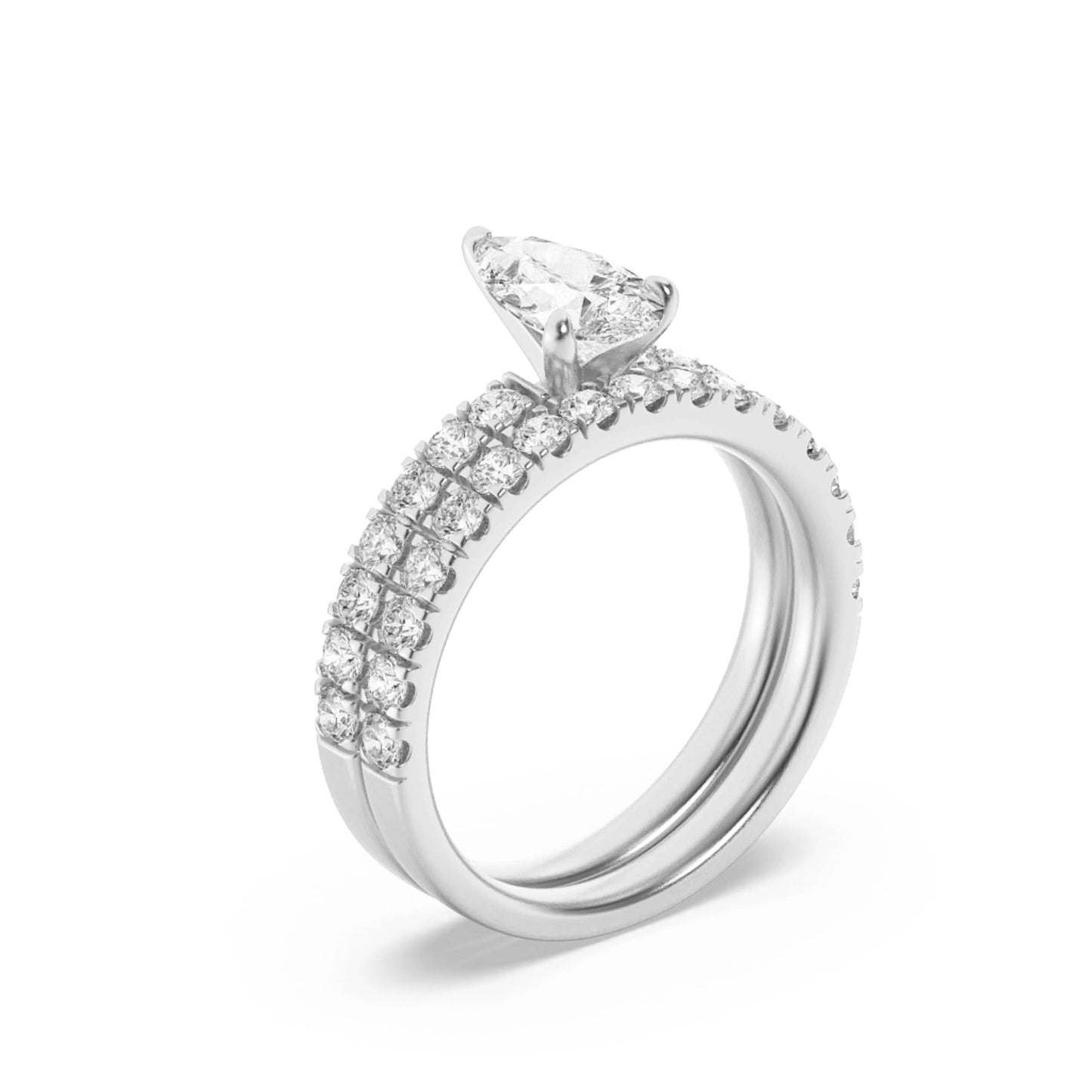 2Cttw Pear Shaped Lab Grown Diamond (F/VS) ClassicAccented  Set With Band and Engagement Ring in 14K Gold