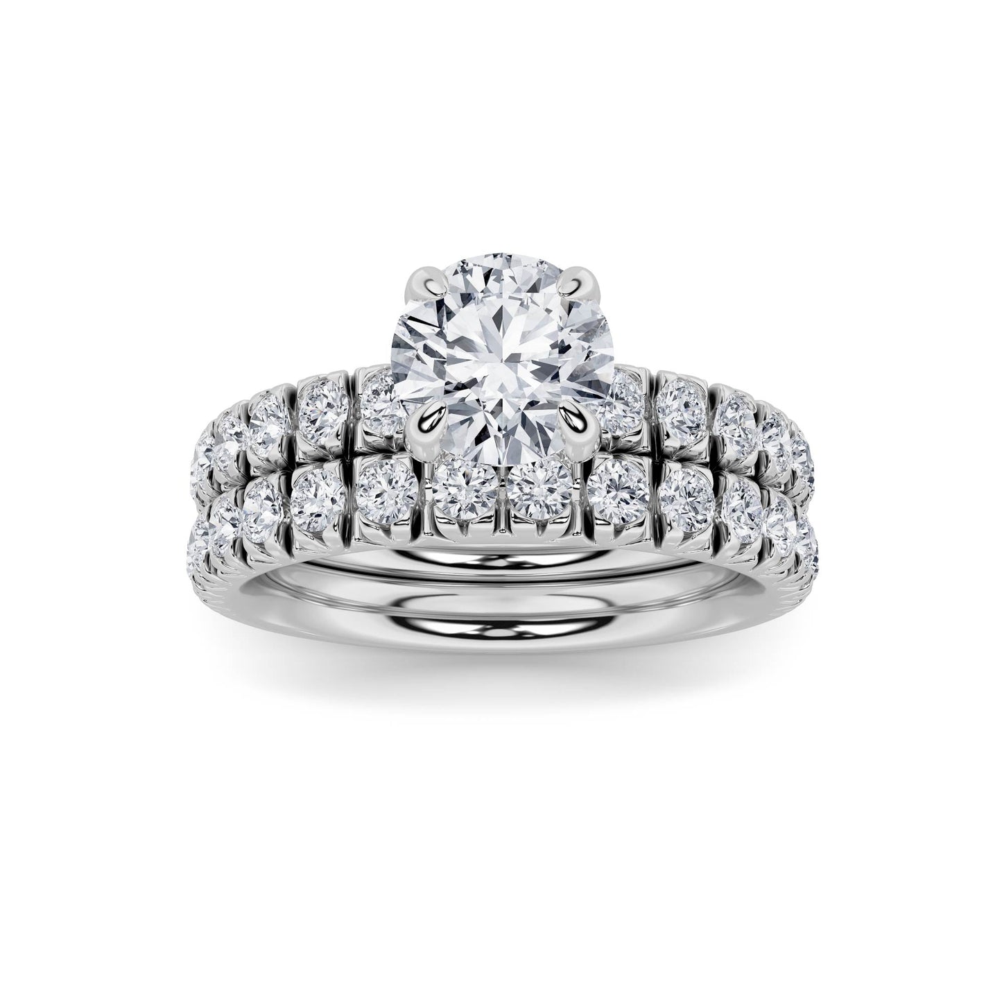 2Cttw Round Shaped Lab Grown Diamond (F/VS) Classic Accented Set With Band and Engagement Ring in 14K Gold