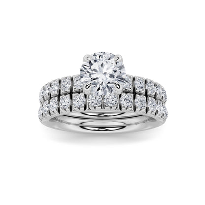 2Cttw Round Shaped Lab Grown Diamond (F/VS) Classic Accented Set With Band and Engagement Ring in 14K Gold