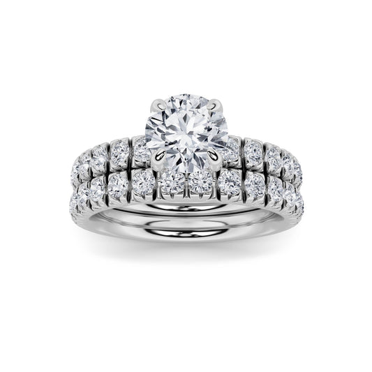 2Cttw Round Shaped Lab Grown Diamond (F/VS) Classic Accented Set With Band and Engagement Ring in 14K Gold