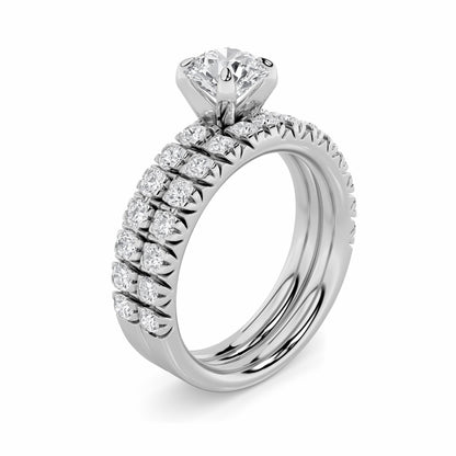 2Cttw Round Shaped Lab Grown Diamond (F/VS) Classic Accented Set With Band and Engagement Ring in 14K Gold