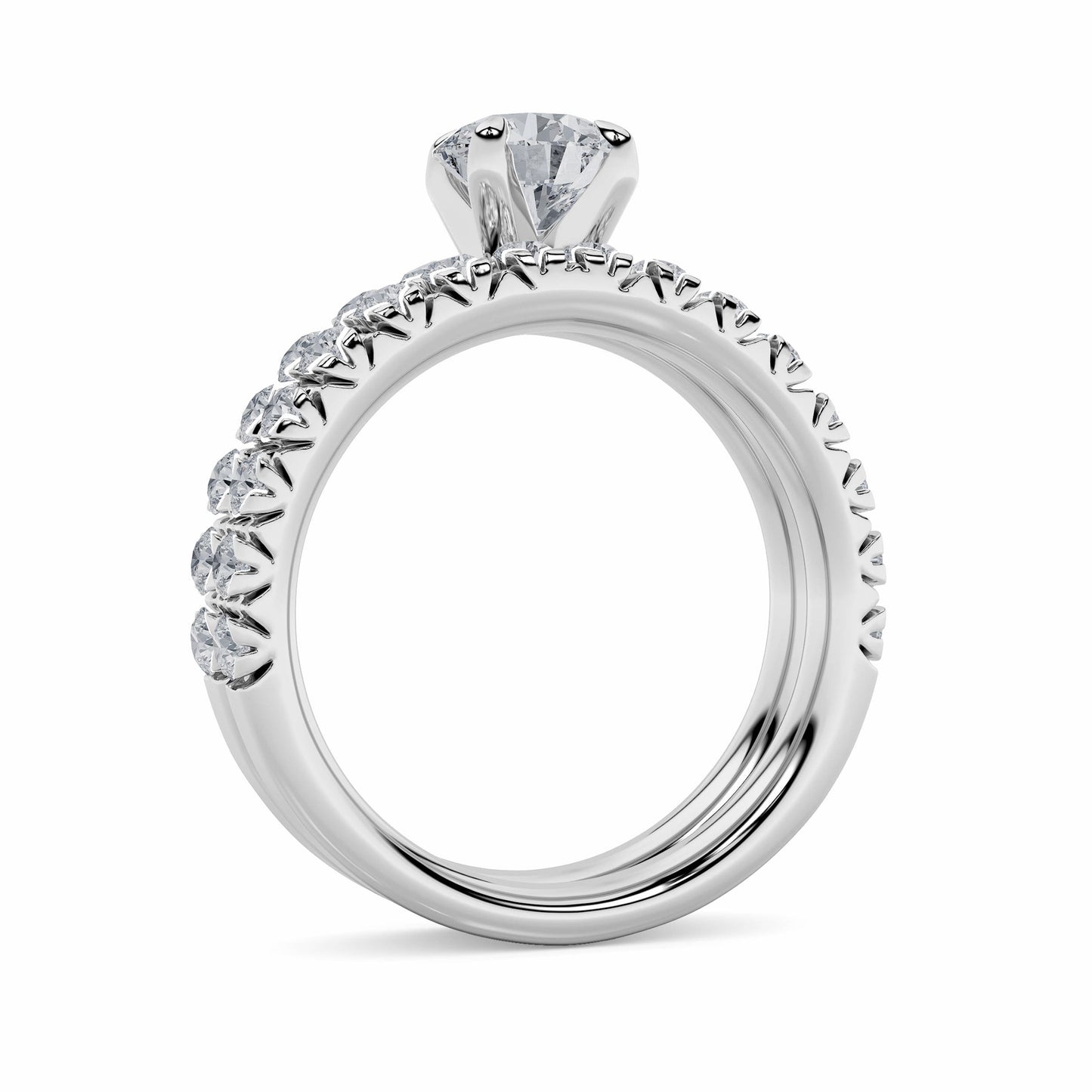 2Cttw Round Shaped Lab Grown Diamond (F/VS) Classic Accented Set With Band and Engagement Ring in 14K Gold