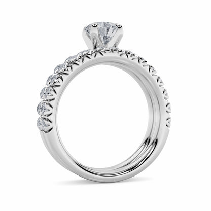 2Cttw Round Shaped Lab Grown Diamond (F/VS) Classic Accented Set With Band and Engagement Ring in 14K Gold