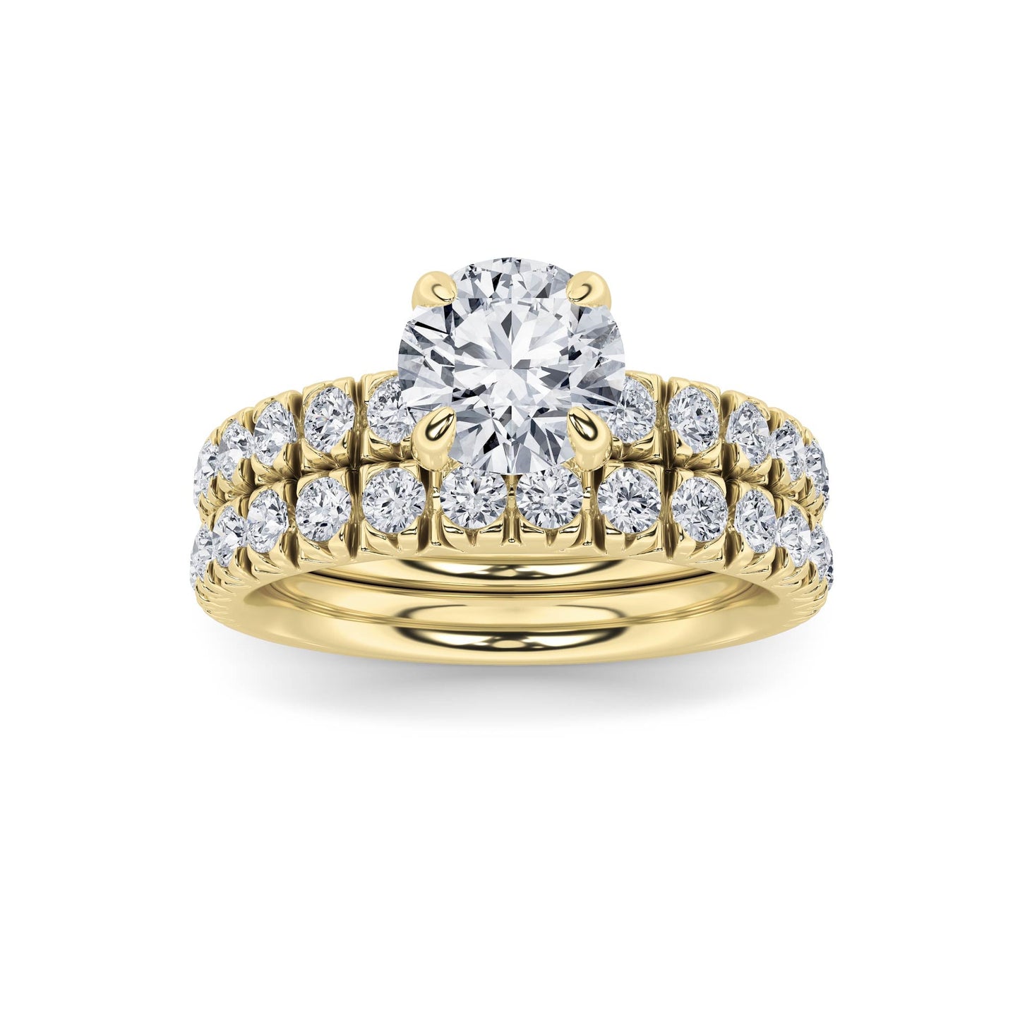2Cttw Round Shaped Lab Grown Diamond (F/VS) Classic Accented Set With Band and Engagement Ring in 14K Gold
