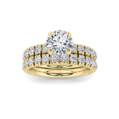 2Cttw Round Shaped Lab Grown Diamond (F/VS) Classic Accented Set With Band and Engagement Ring in 14K Gold