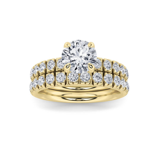 2Cttw Round Shaped Lab Grown Diamond (F/VS) Classic Accented Set With Band and Engagement Ring in 14K Gold