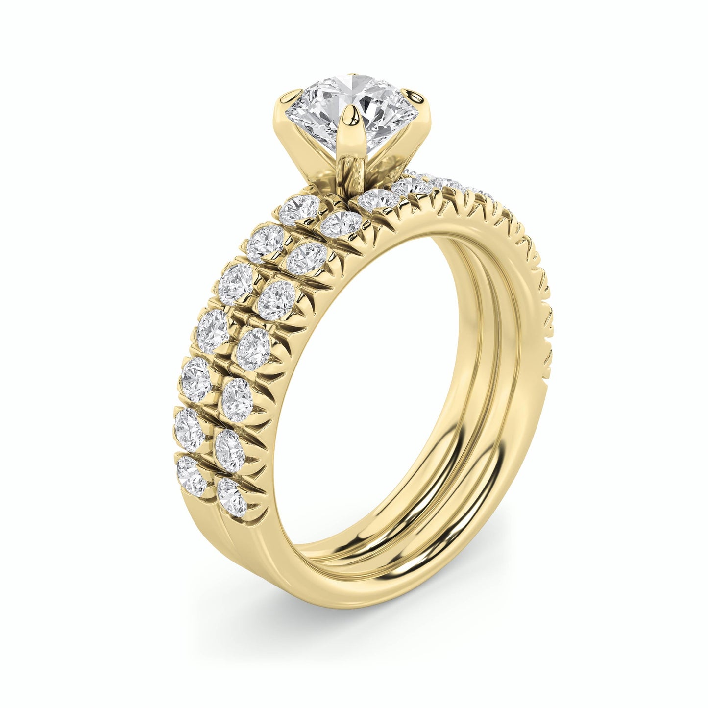 2Cttw Round Shaped Lab Grown Diamond (F/VS) Classic Accented Set With Band and Engagement Ring in 14K Gold