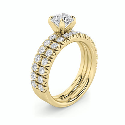2Cttw Round Shaped Lab Grown Diamond (F/VS) Classic Accented Set With Band and Engagement Ring in 14K Gold