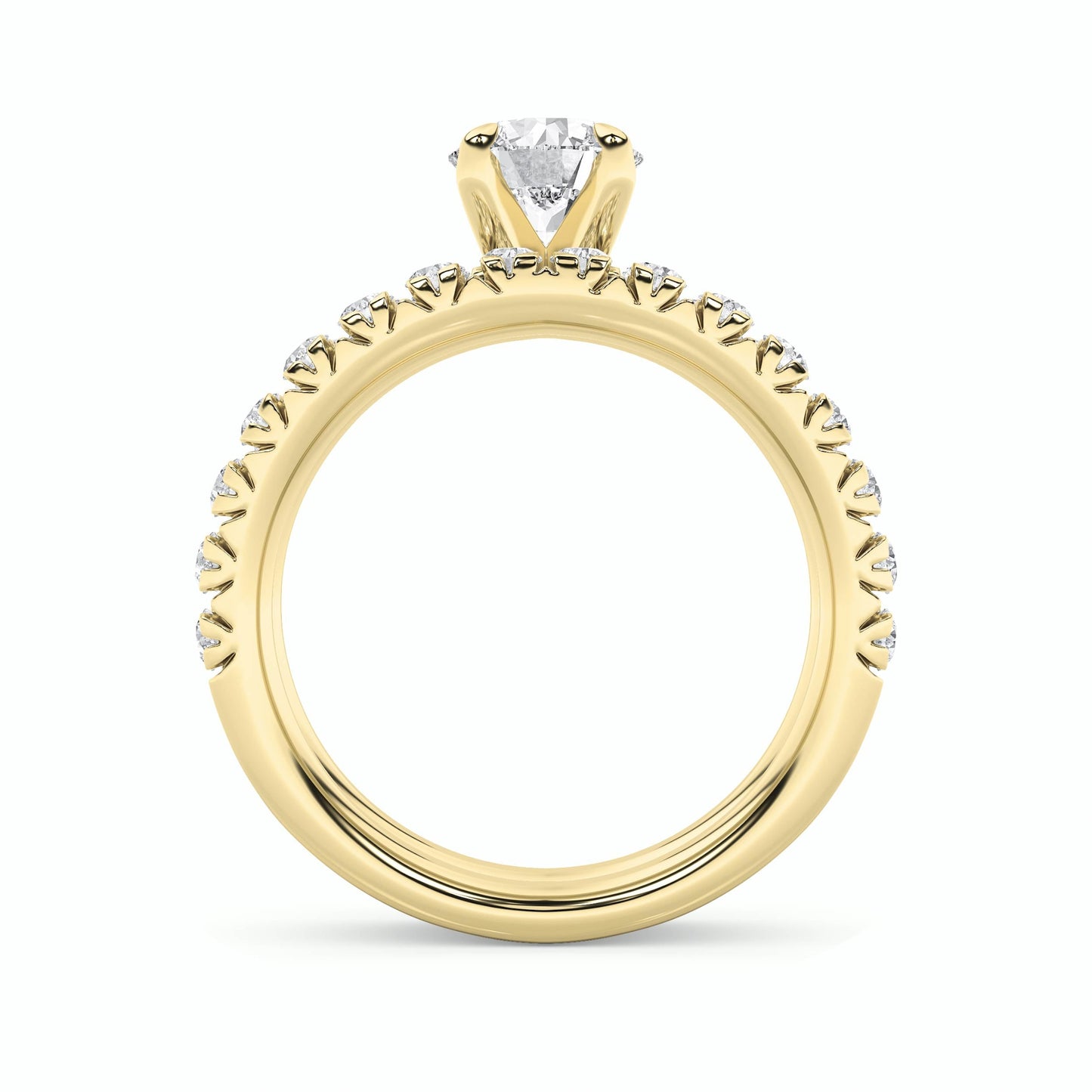 2Cttw Round Shaped Lab Grown Diamond (F/VS) Classic Accented Set With Band and Engagement Ring in 14K Gold