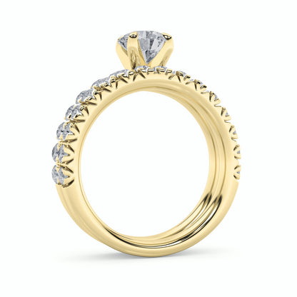 2Cttw Round Shaped Lab Grown Diamond (F/VS) Classic Accented Set With Band and Engagement Ring in 14K Gold